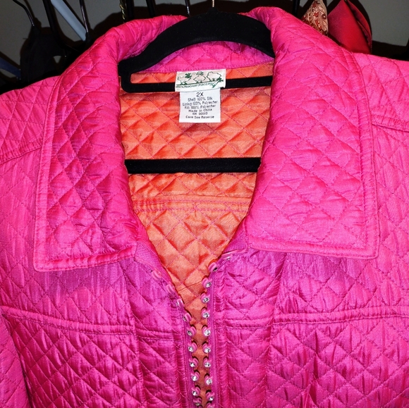 2XL Exquisite Fuisha/Orange Silk with Bling Zipper Jacket - Picture 5 of 5
